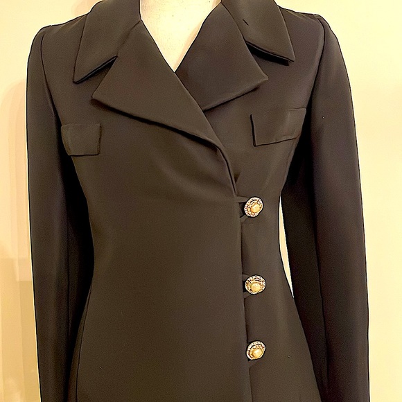 Vtg Christian Dior New York Black Ottoman Wool Silk Dress Coat Size 4-6 Like New - Picture 2 of 9